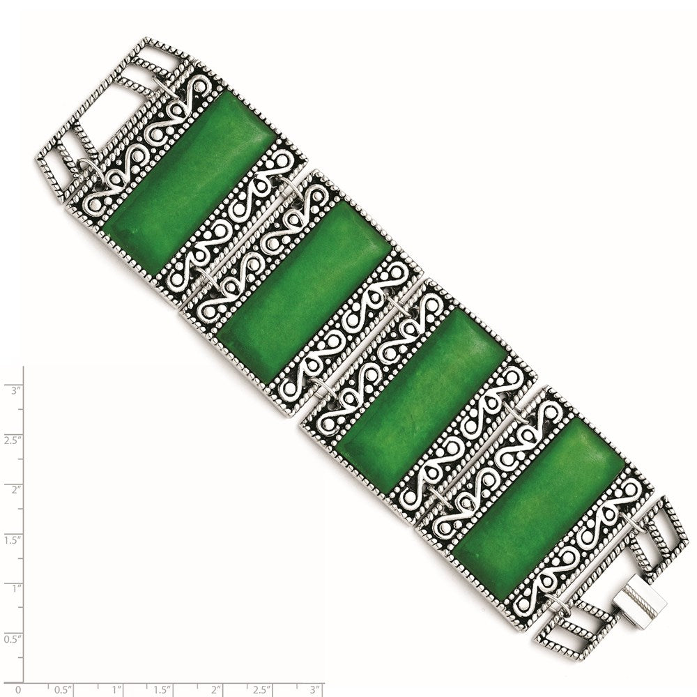 7.75 Inch Stainless Steel Synthetic Jade Antiqued Bracelet