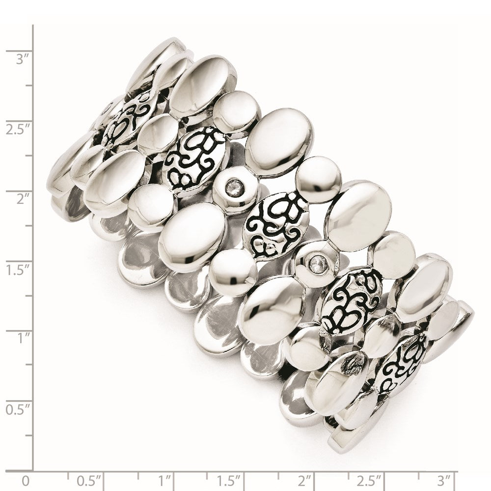 Stainless Steel Cz Antiqued Stretch Bracelet