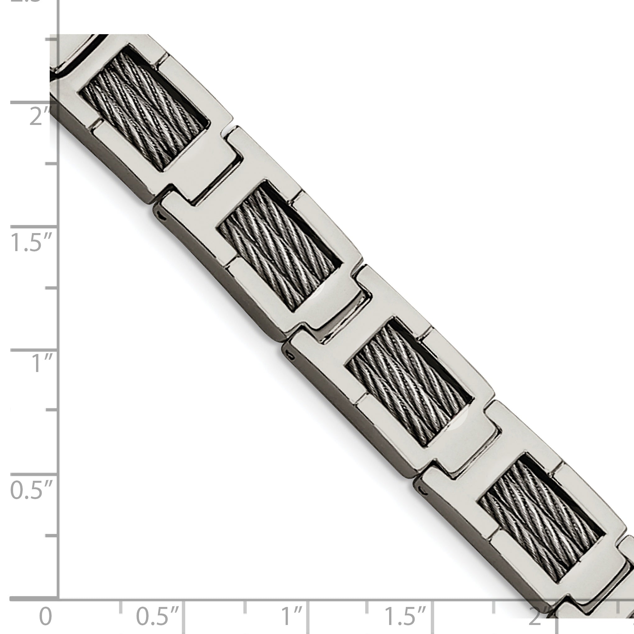Stainless Steel Chisel Brushed And Polished With Cable Inlacy 8.5 Inch Link Bracelet