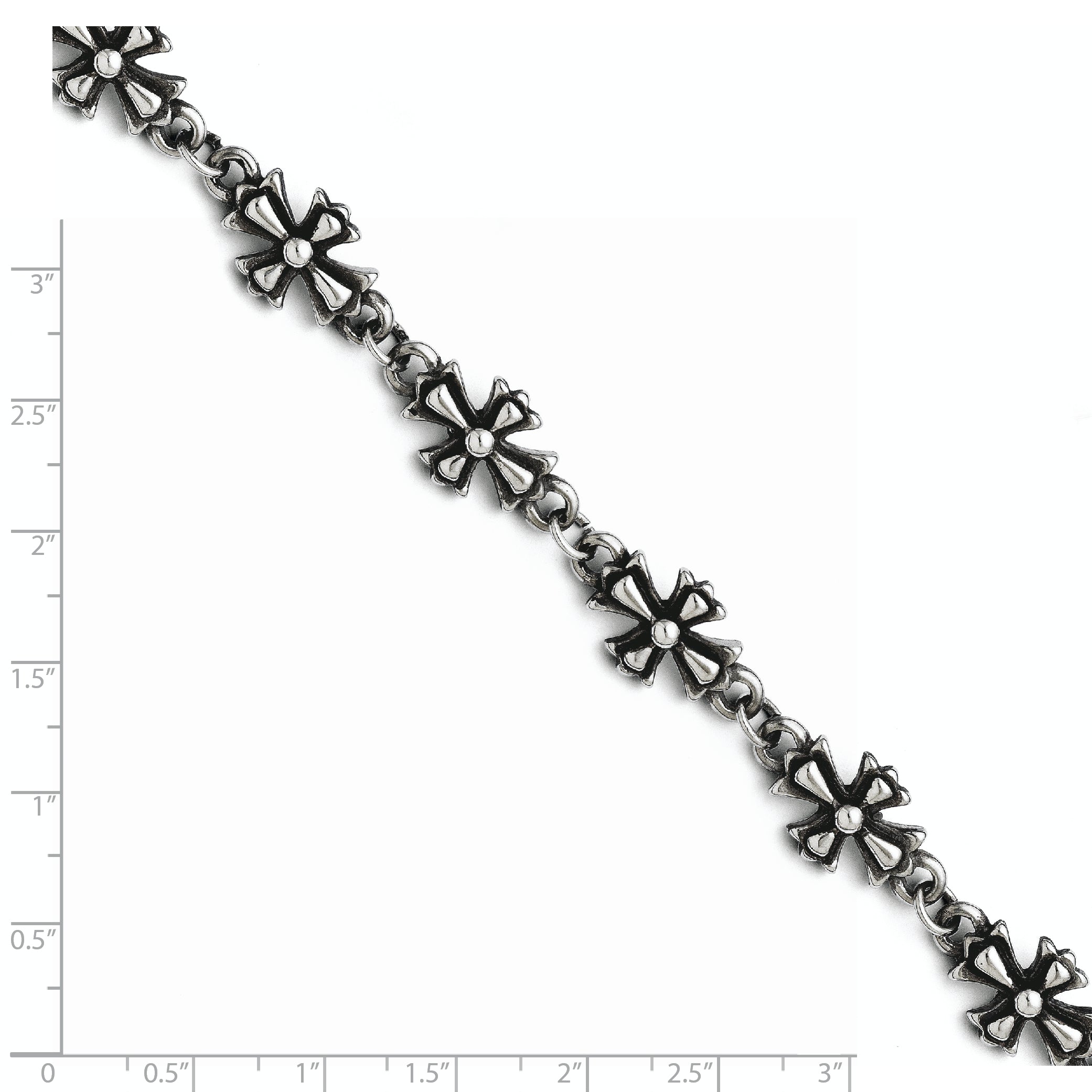 8.5 Inch Stainless Steel Antiqued Crosses Bracelet