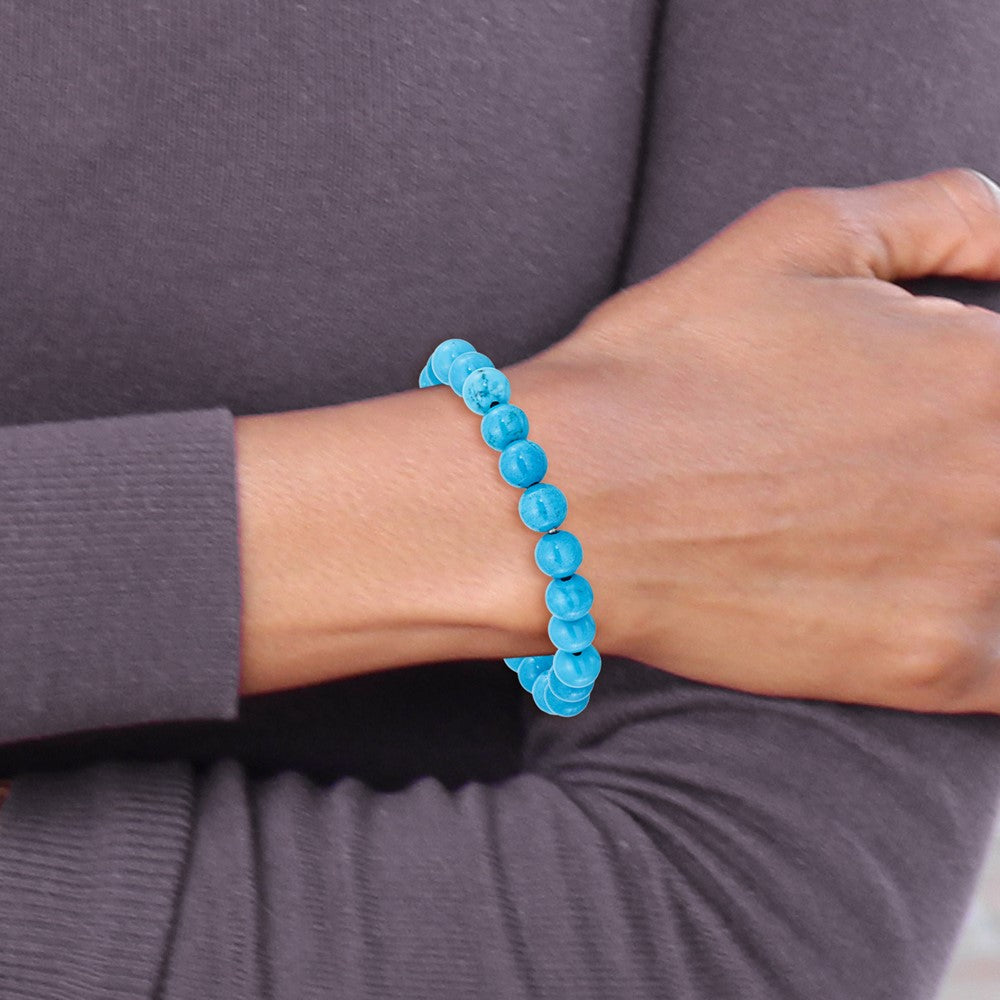 Fashion Chisel 8mm Dyed Howlite Turquoise Color Stretch Bracelet