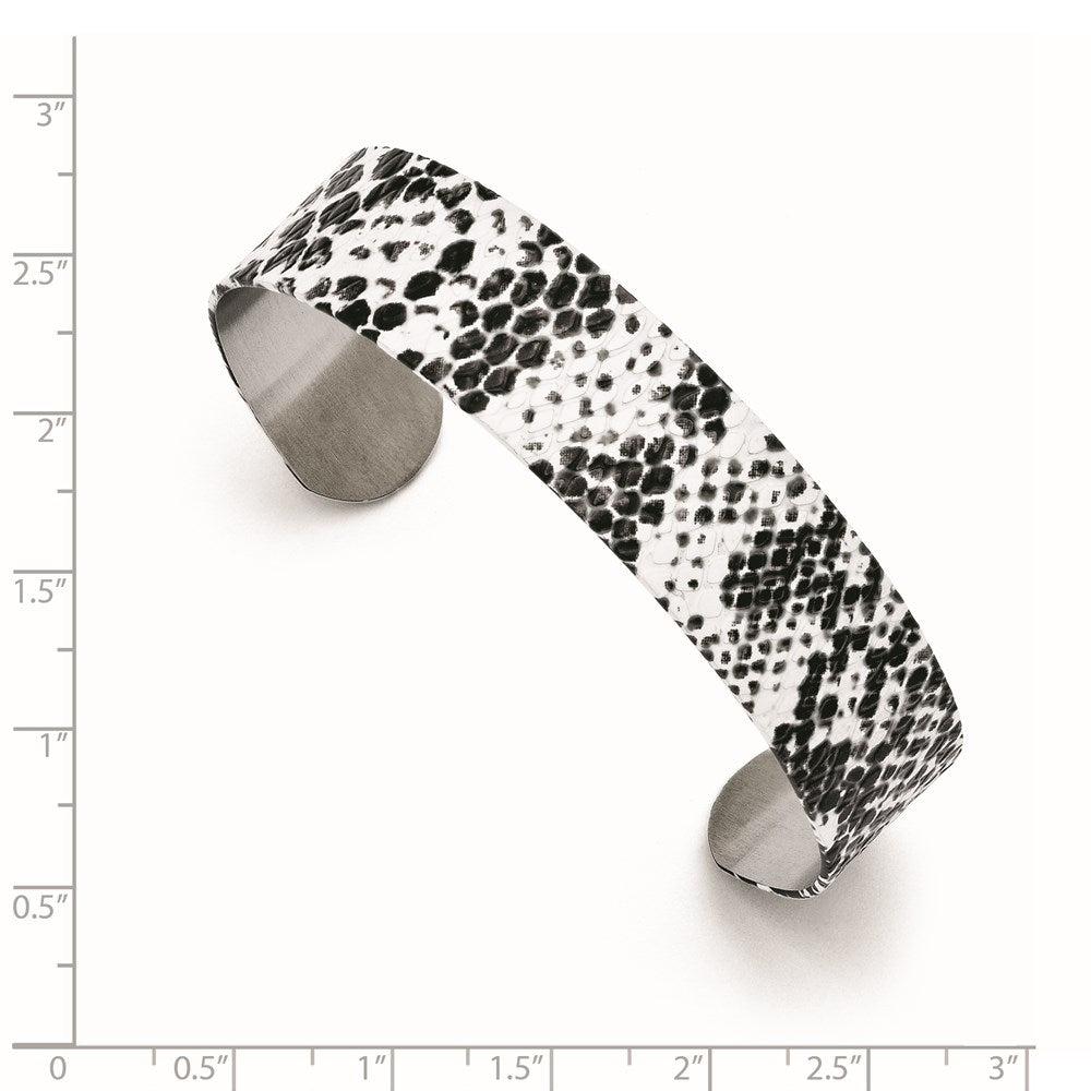 Stainless Steel Black And White Textured Thin Cuff Bangle