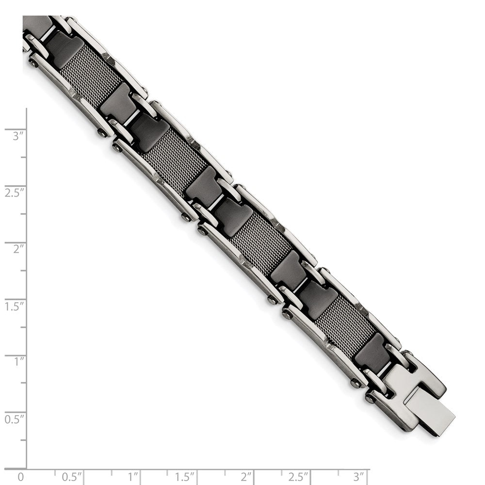 Stainless Steel Chisel Polished Mesh With Black Ceramic 8.25 Inch Link Bracelet