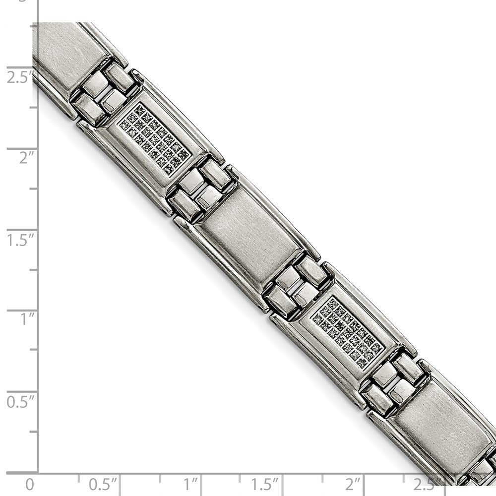 Stainless Steel Chisel Polished And Matte With 3/4 Carat Diamond 8.75 Inch Bracelet