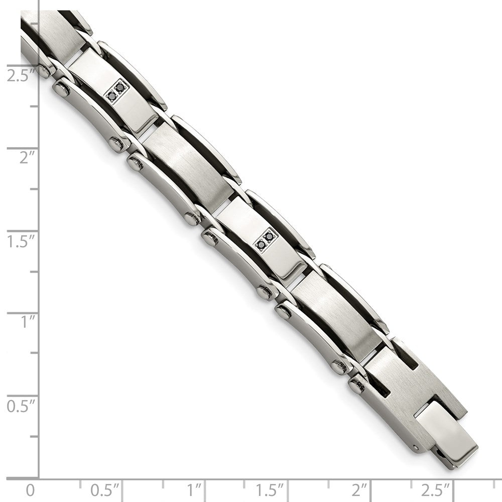 Stainless Steel Chisel Brushed And Polished With 1/10 Carat Diamond 8.25 Inch Bracelet