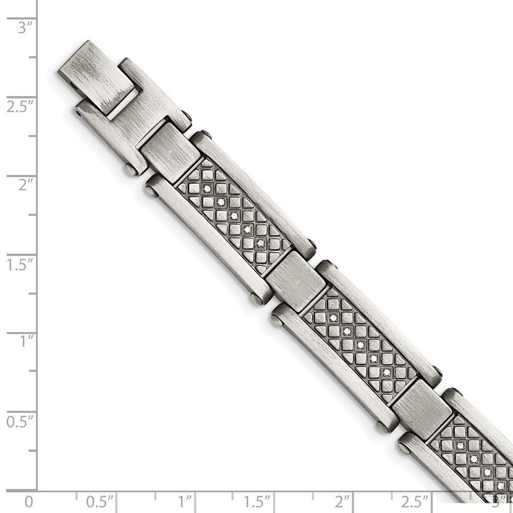 Stainless Steel Chisel Antiqued And Matte With 1/10 Carat Diamond 9 Inch Bracelet