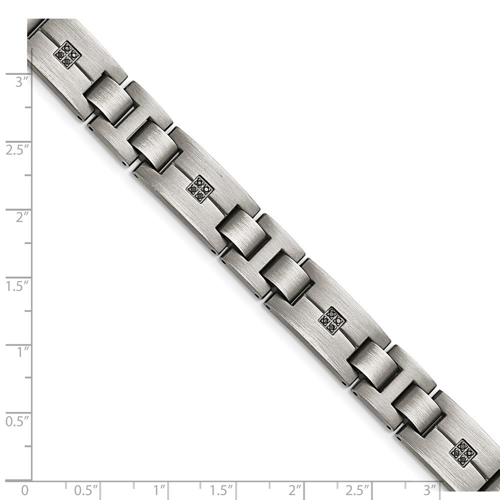 Stainless Steel Chisel Antiqued And Matte With 1/10 Carat Black Diamond 9 Inch Bracelet