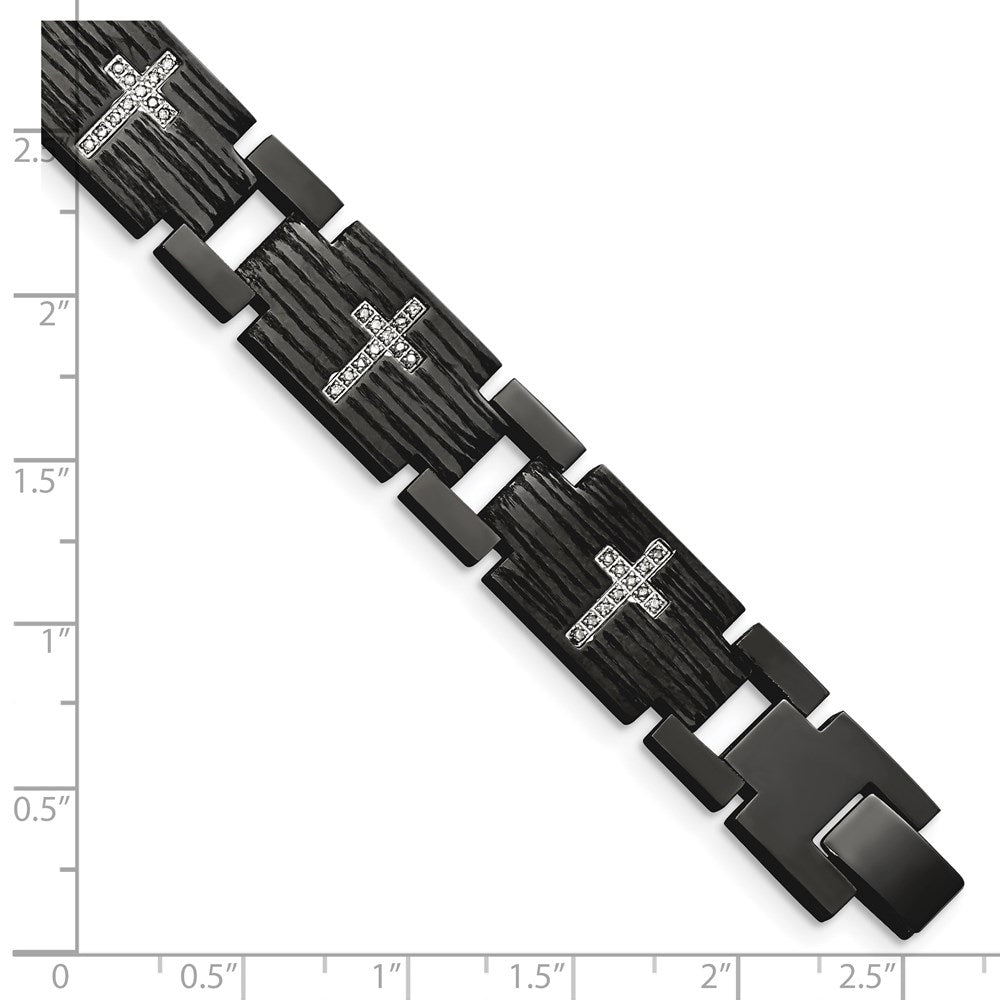 8.5 Inch Chisel Stainless Steel Polished And Matte Black Ip-Plated With 1/4 Carat Diamond 8.25 Bracelet