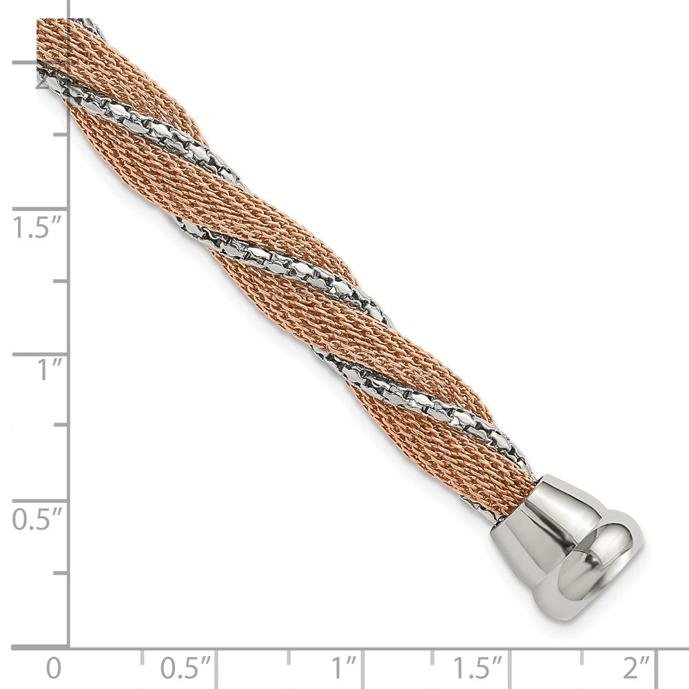 7.5 Inch Stainless Steel & Rose Ip-Plated Polished Twisted Mesh Chain Bracelet