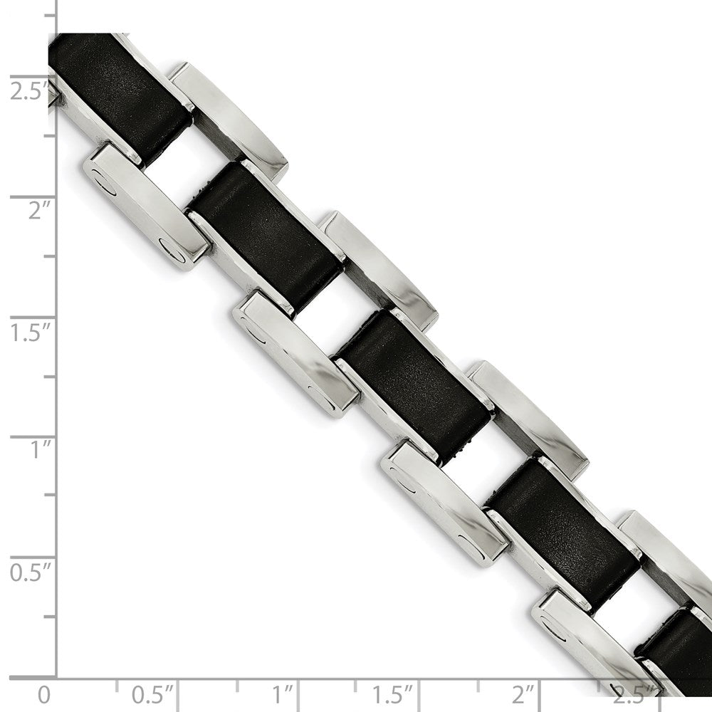 Stainless Steel Chisel Polished With Black Rubber Inlay 8.5 Inch Link Bracelet