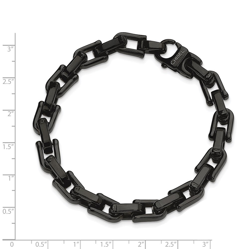 Stainless Steel Chisel Polished Black Ip-Plated 8.5 Inch Fancy Link Bracelet