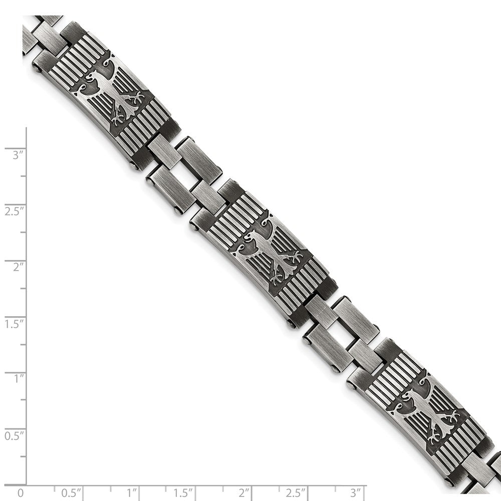 Stainless Steel Chisel Antiqued And Brushed 8.5 Inch Eagle Link Bracelet