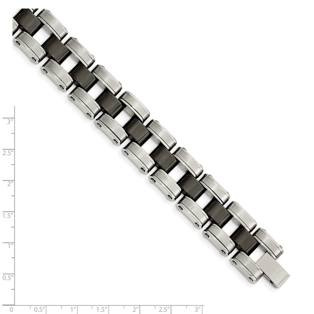 Stainless Steel Chisel Brushed And Polished With Black Ceramic 8.5 Inch Link Bracelet