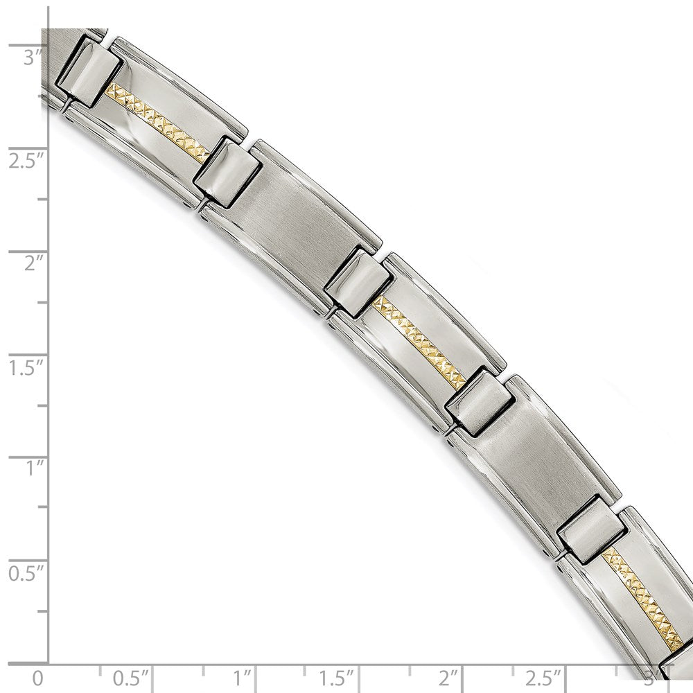 Stainless Steel Chisel With 14K Gold Accent Brushed And Polished 8.75 Inch Link Bracelet