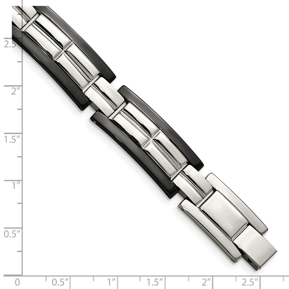 Stainless Steel Chisel Polished Black Ip-Plated 8.5 Inch Link Bracelet