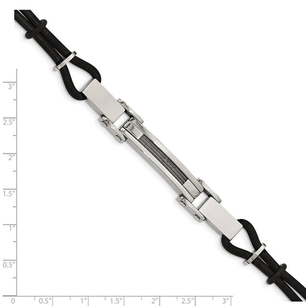 9 Inch Stainless Steel 9In Polished With Wire Inlay And Pu Cord Bracelet