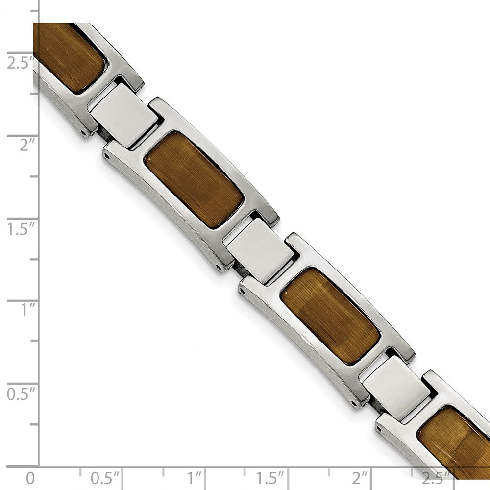 Stainless Steel Chisel Polished With Tiger'S Eye Inlay 8.5 Inch Link Bracelet