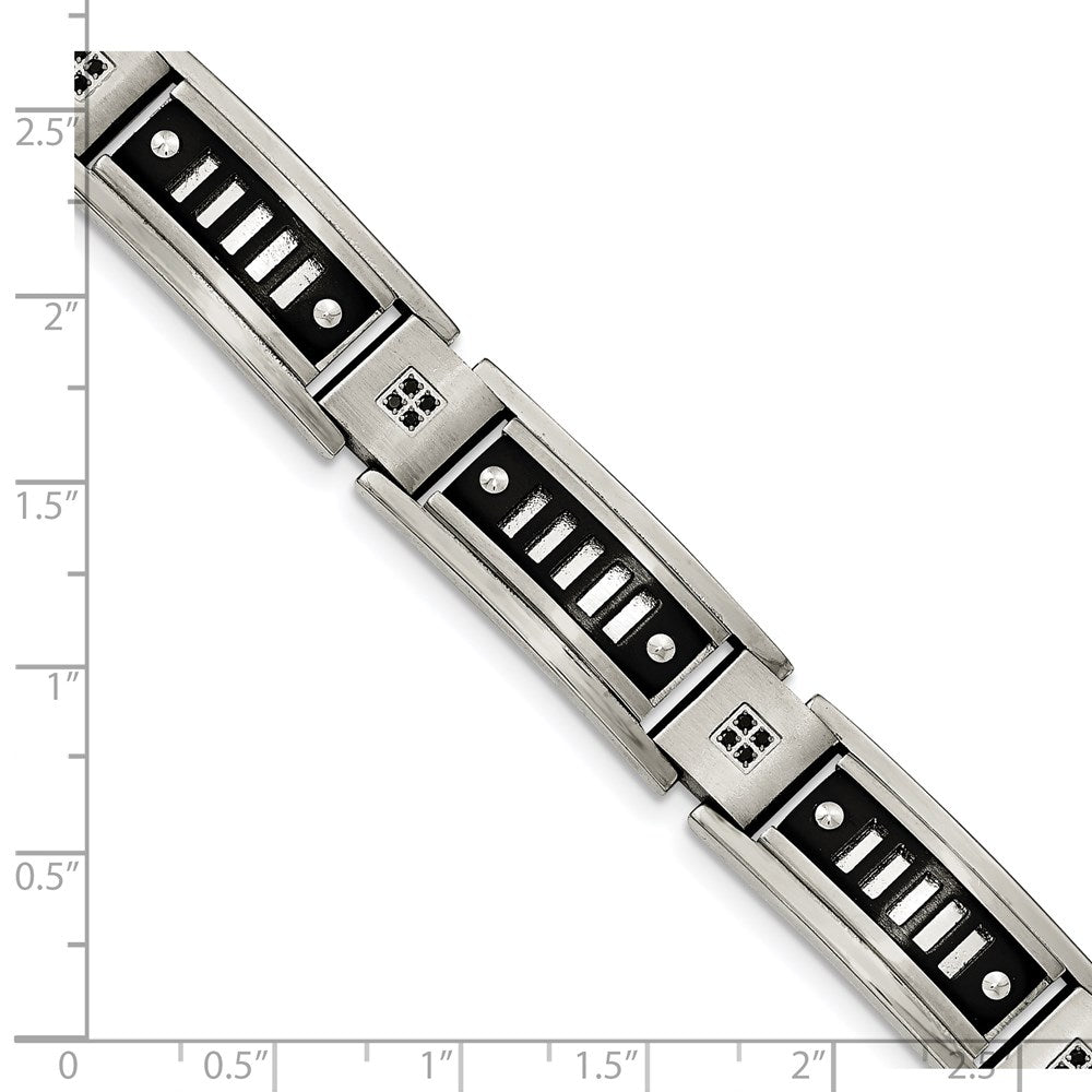 8.5 Inch Stainless Steel Polished Black Ip-Plated With Cz 8.5In Bracelet