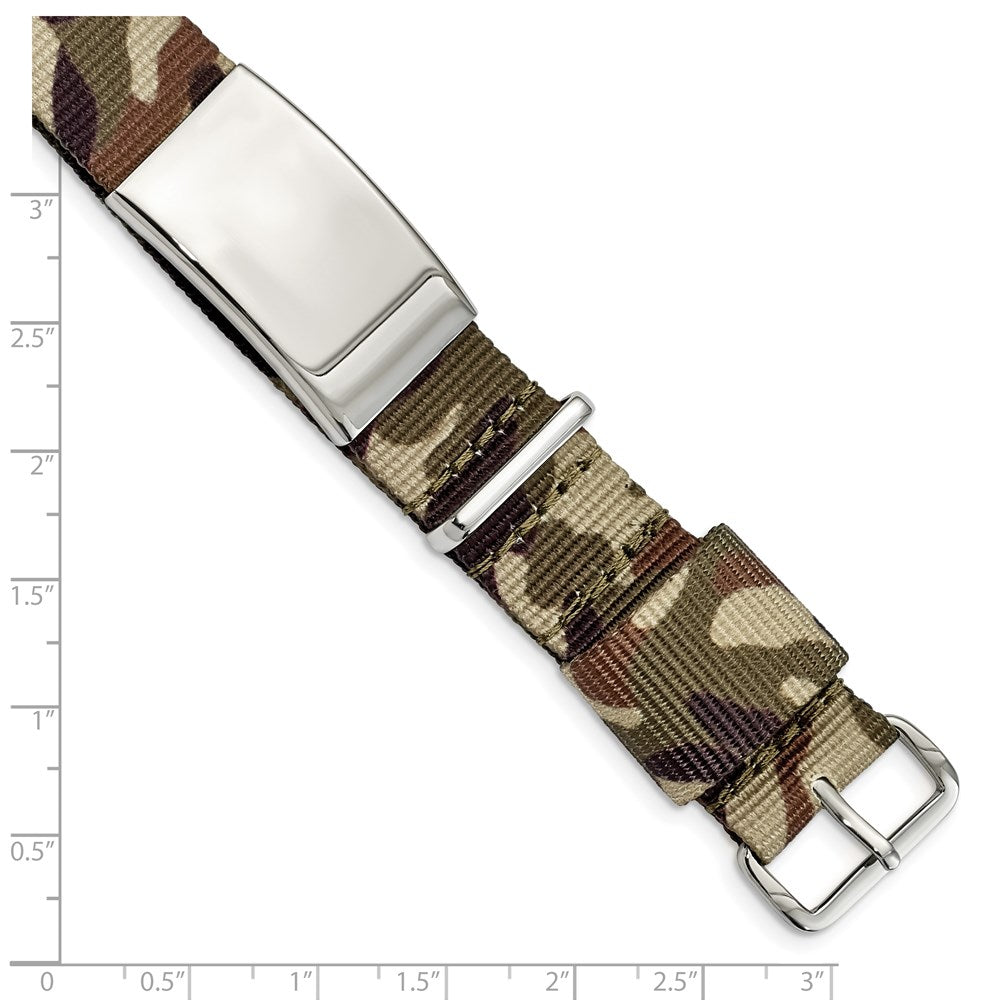 Stainless Steel Polished Brown Camo Fabric Adjustable Id Bracelet