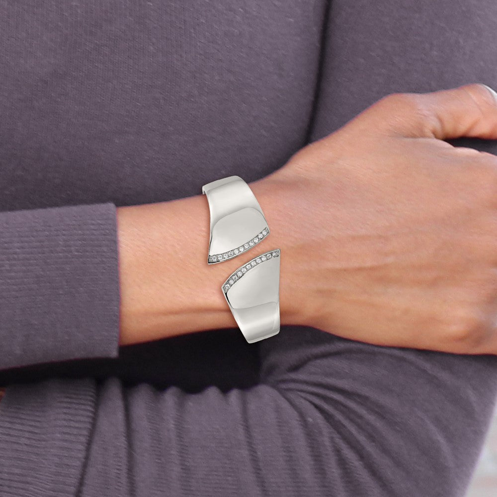 Stainless Steel Polished With Cz Hinged Bangle