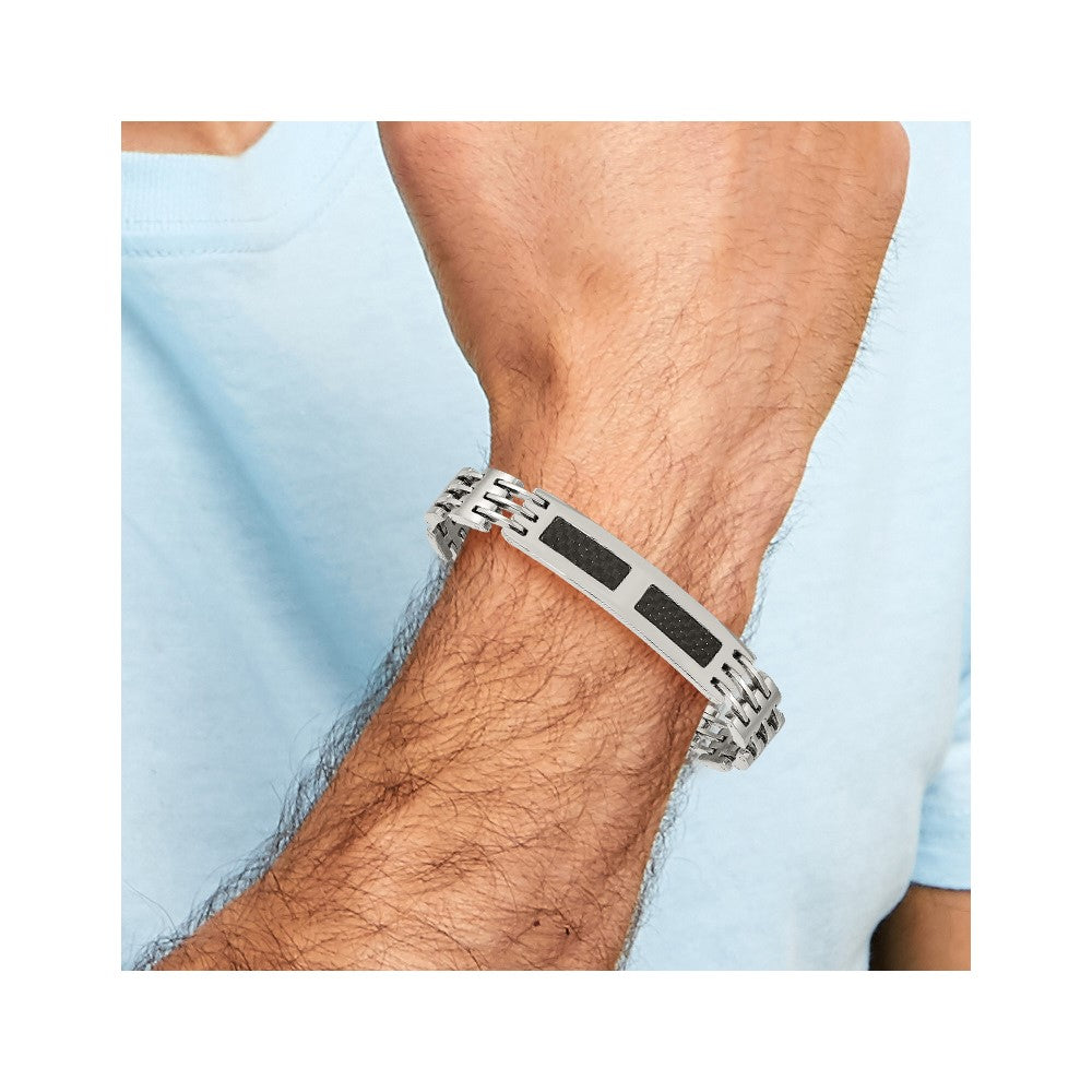 8.5 Inch Stainless Steel Polished W/Black Carbon Fiber Inlay 8.5In Id Bracelet