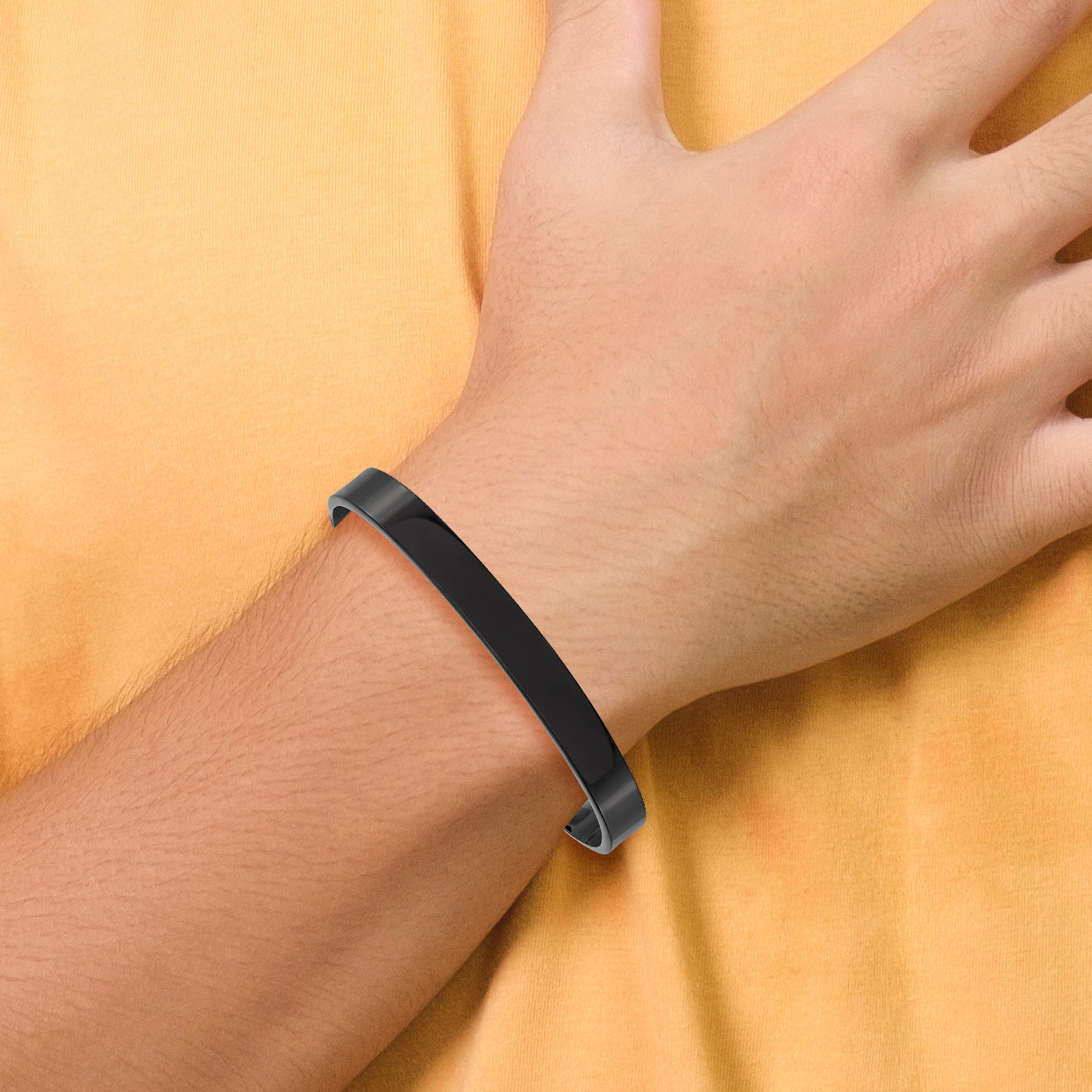 Stainless Steel Chisel Polished Black Ip-Plated 9mm Cuff Bangle