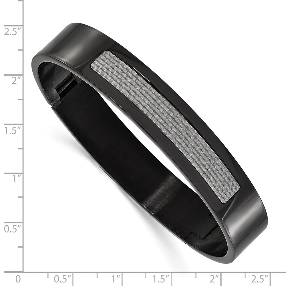 7 Inch Stainless Steel Black Ip-Plated Grey Carbon Fiber Hinged Bracelet