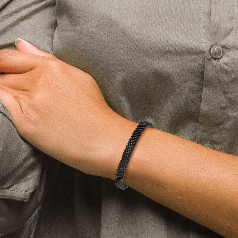 Stainless Steel Polished Black Ip-Plated Wire Mesh 8mm Cuff Bangle