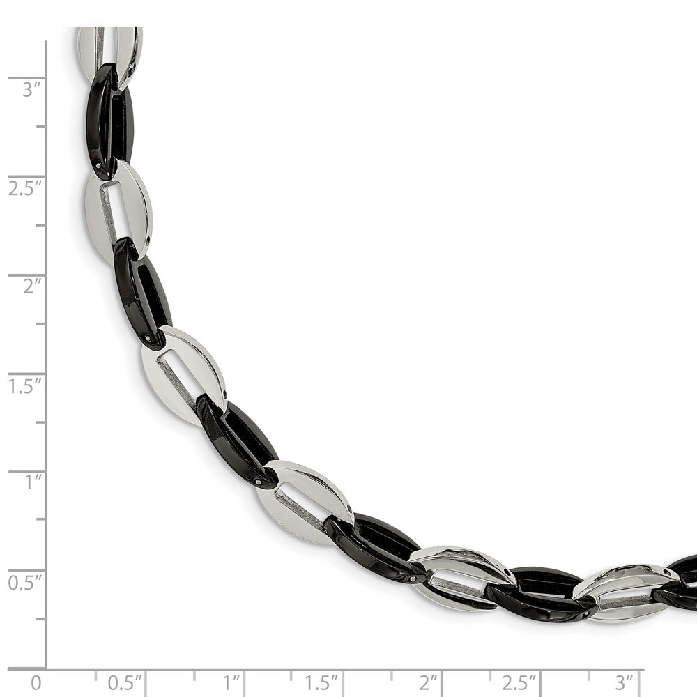 Stainless Steel Chisel Polished Black Ip-Plated 7.5 Inch Oval Link Bracelet