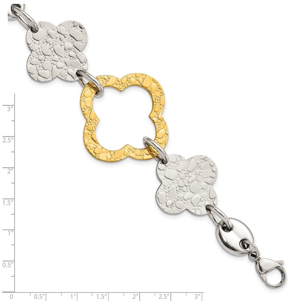 8 Inch Stainless Steel Yellow Ip-Plated Polished & Textured Fancy Link Bracelet