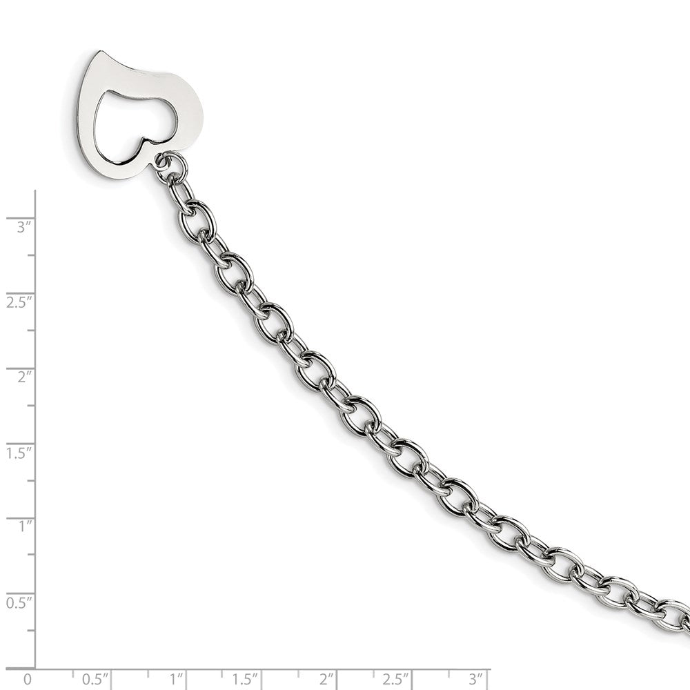 Stainless Steel Chisel Polished Open Link With Heart 8.5 Inch Bracelet