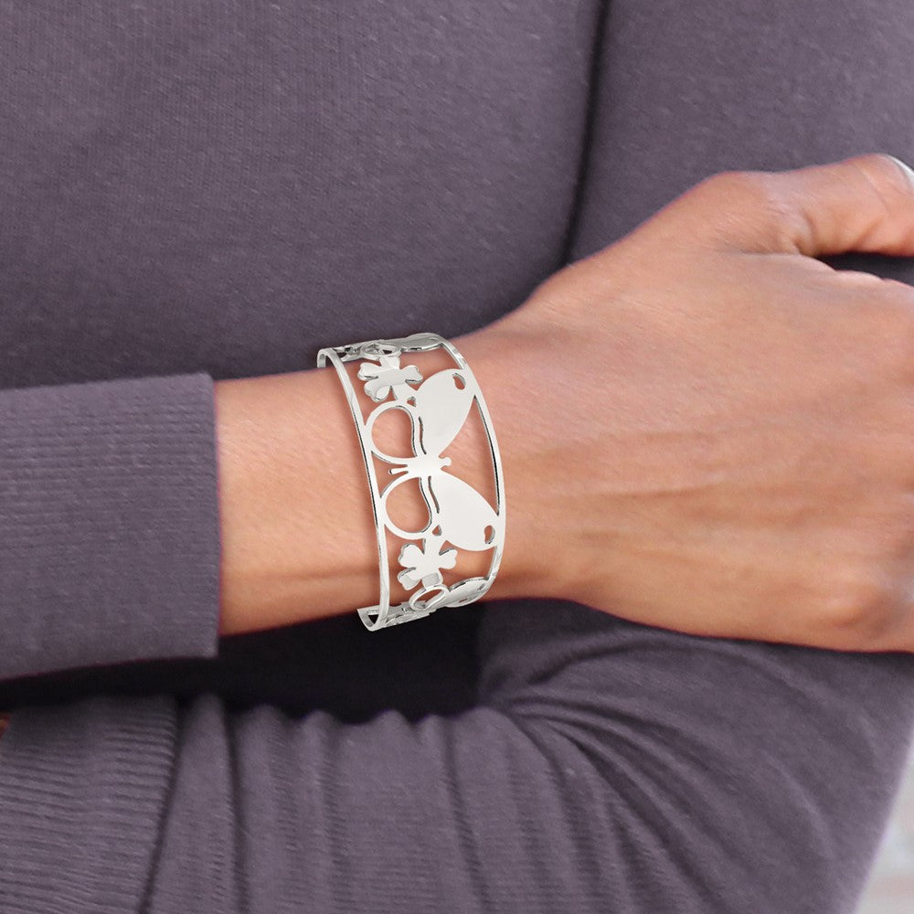 Stainless Steel Chisel Polished Butterfly Cuff Bangle