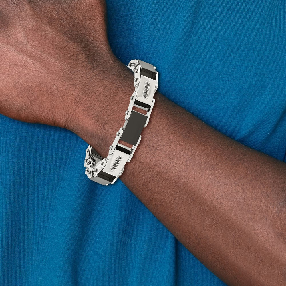 Stainless Steel Chisel Polished Black Ip-Plated With 1/4 Carat Diamond 8.5 Inch Bracelet