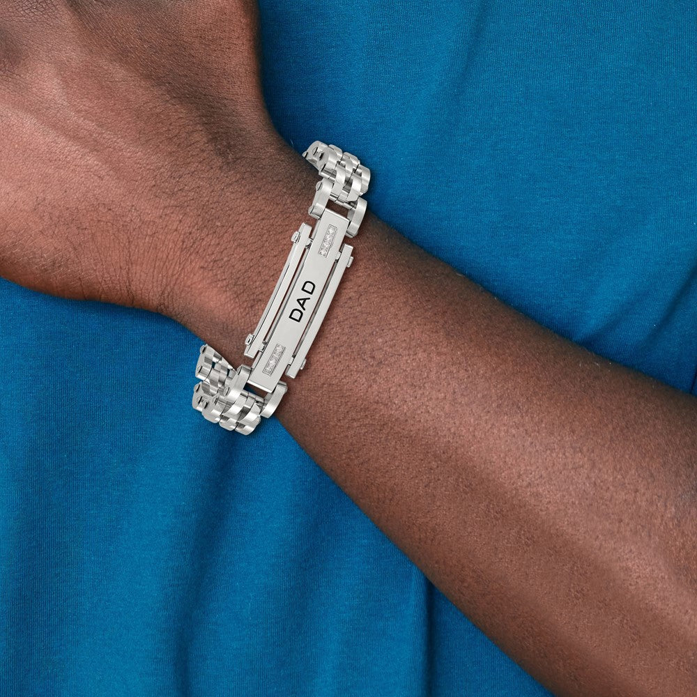 Stainless Steel Chisel Polished With Cz Dad 8.5 Inch Bracelet