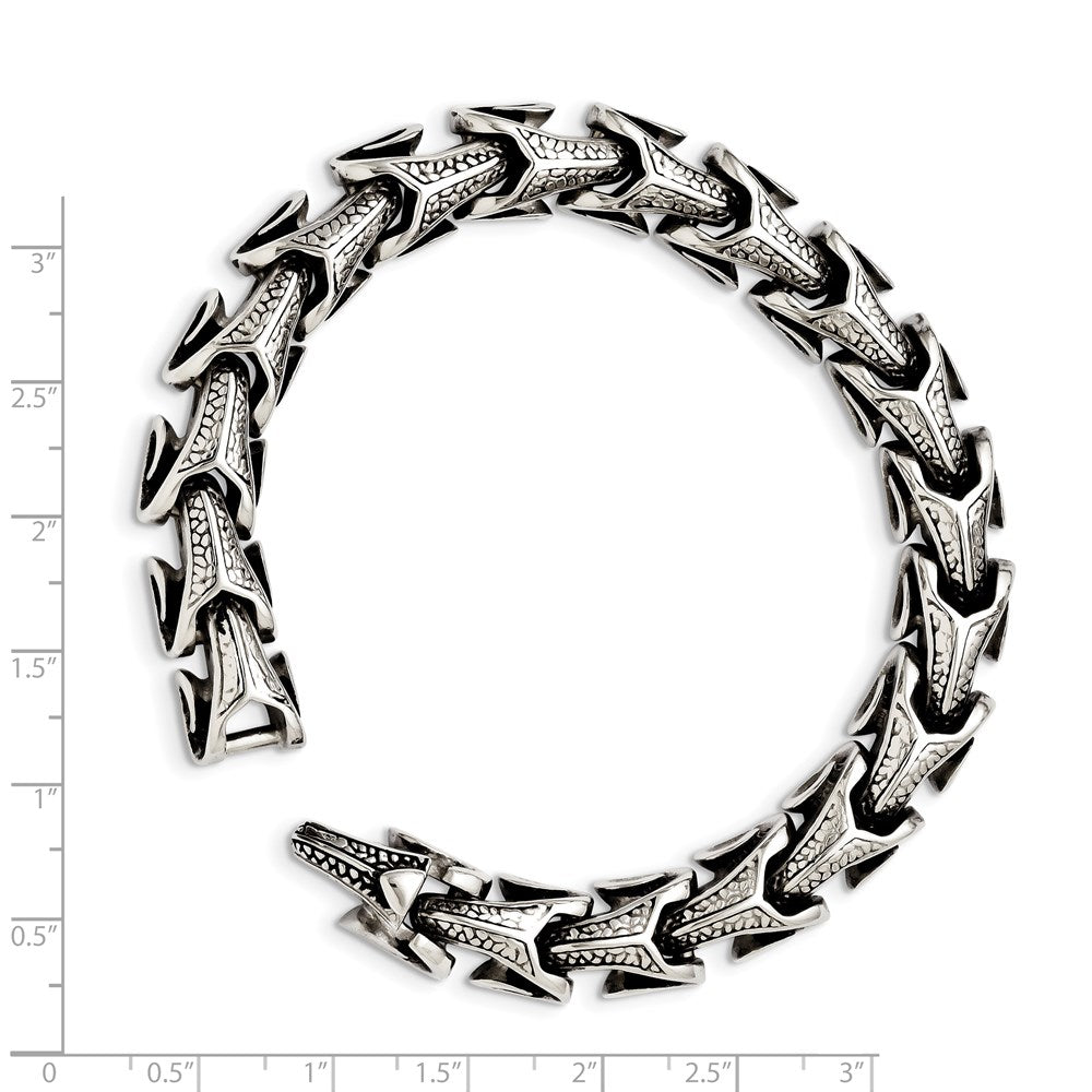 Stainless Steel Chisel Antiqued And Polished 8.5 Inch Dragon Scale Link Bracelet