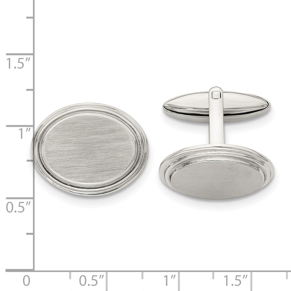 Stainless Steel Chisel Brushed And Polished Oval Cufflinks