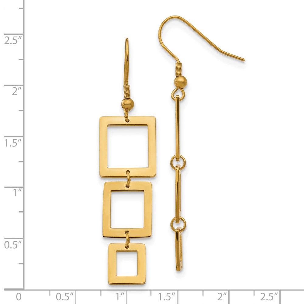 Stainless Steel Chisel Polished Yellow Ip-Plated Squares Dangle Shepherd Hook Earrings