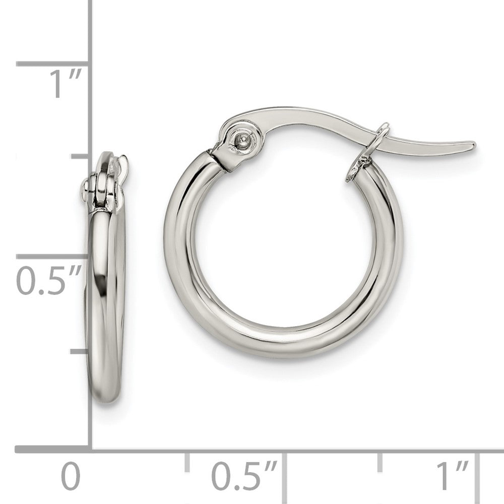 Stainless Steel Chisel Polished 15.5mm Diameter 2mm Hoop Earrings