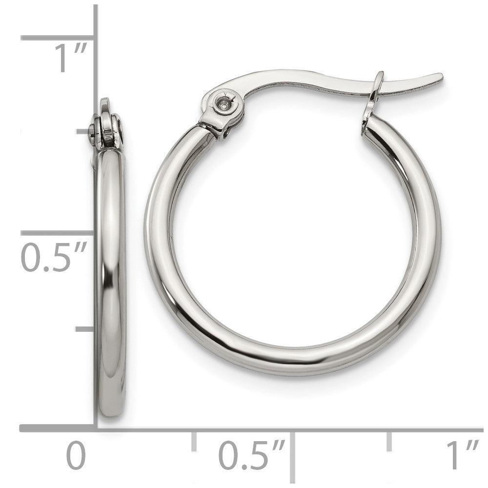Stainless Steel Chisel Polished 19.5mm Diameter 2mm Hoop Earrings