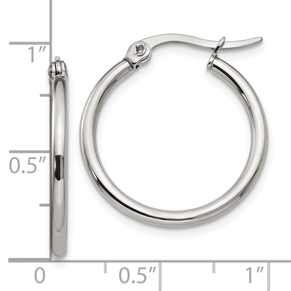 Stainless Steel Chisel Polished 22mm Diameter 2mm Hoop Earrings