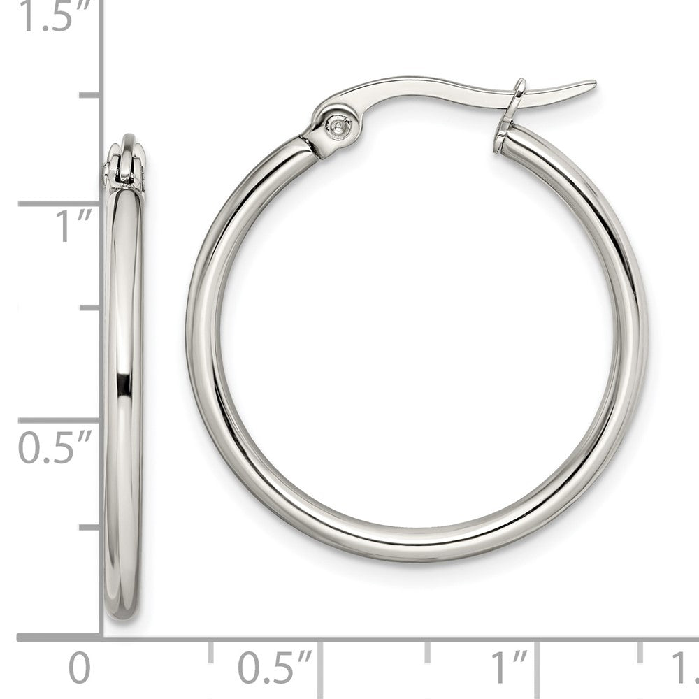 Stainless Steel Chisel Polished 27mm Diameter 2mm Hoop Earrings