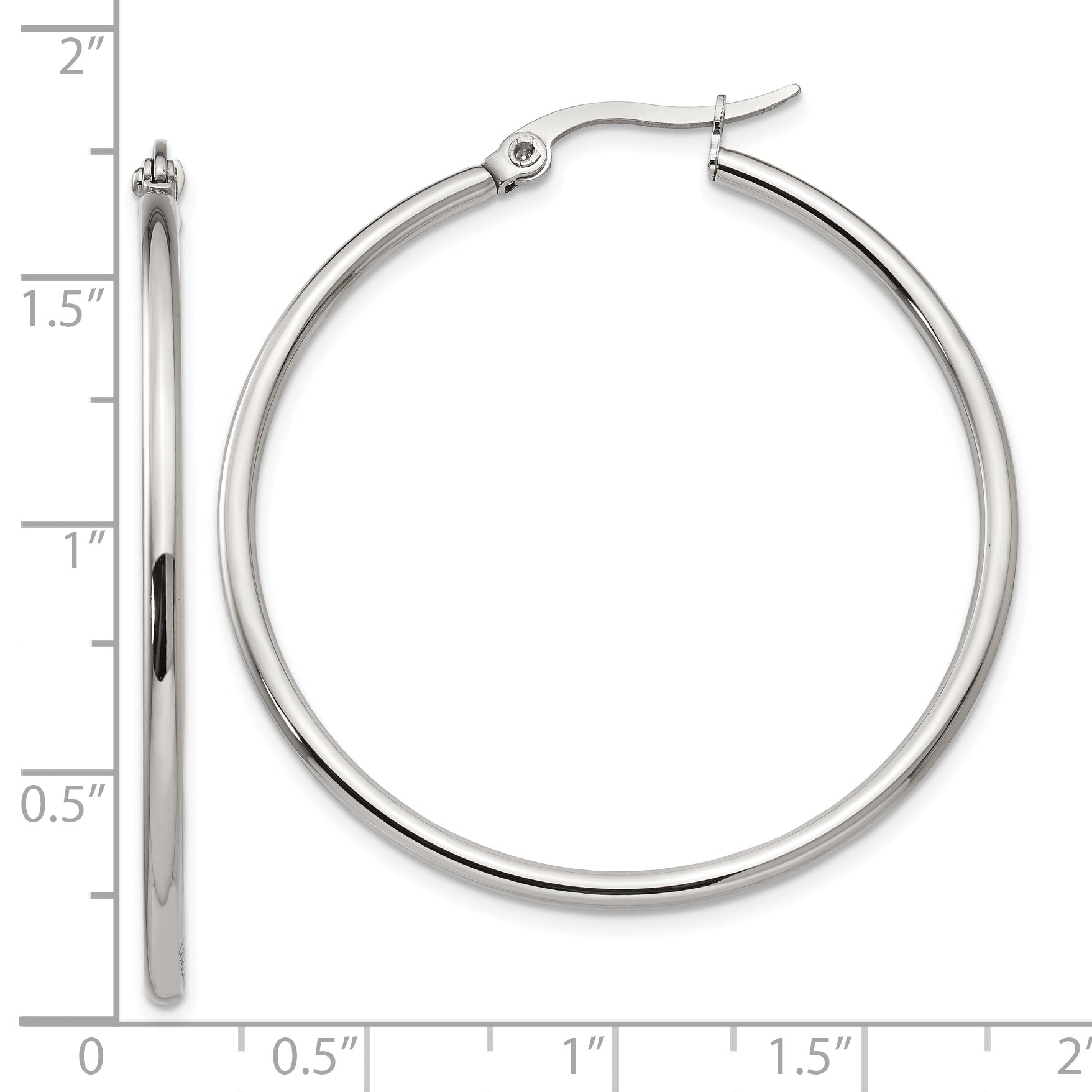 Stainless Steel Chisel Polished 40.5mm Diameter 2mm Hoop Earrings