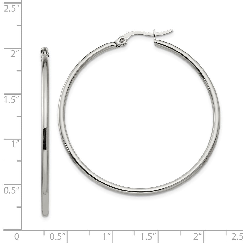 Stainless Steel Chisel Polished 37mm Diameter 2mm Hoop Earrings
