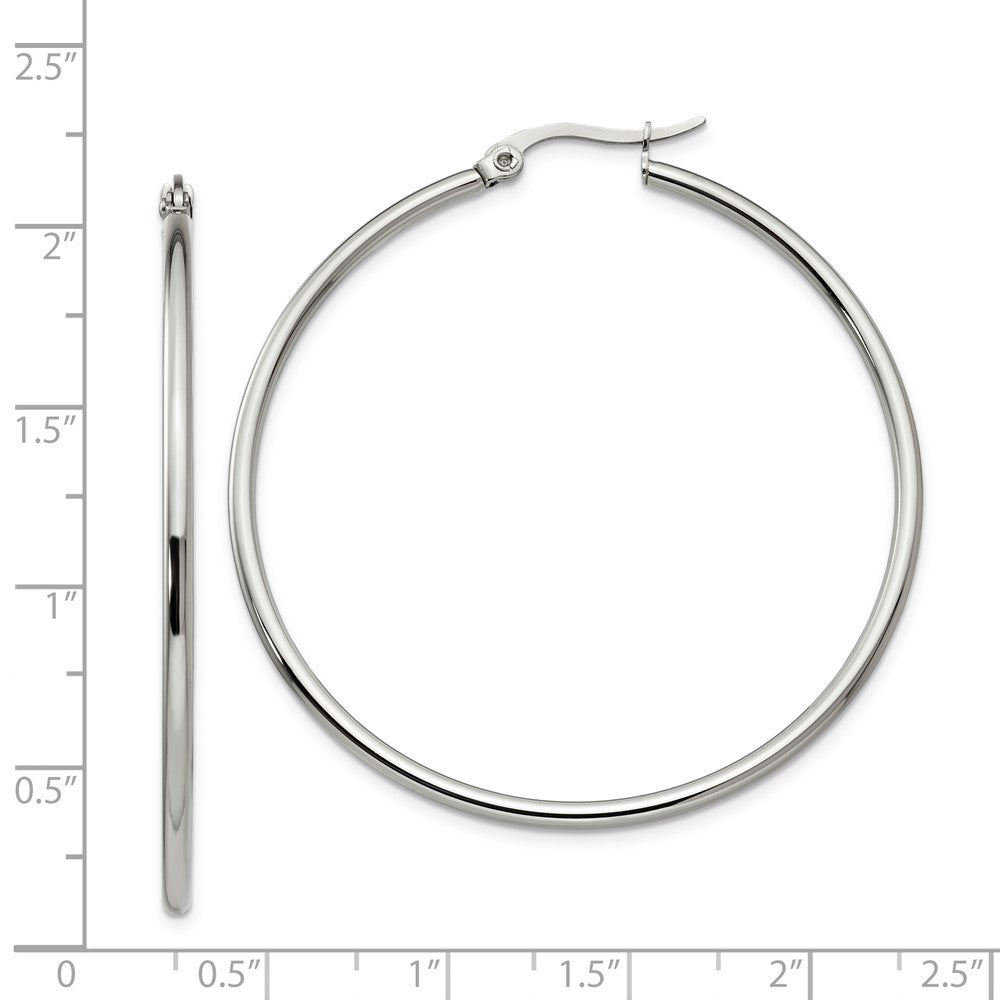 Stainless Steel Chisel Polished 48mm Diameter 2mm Hoop Earrings