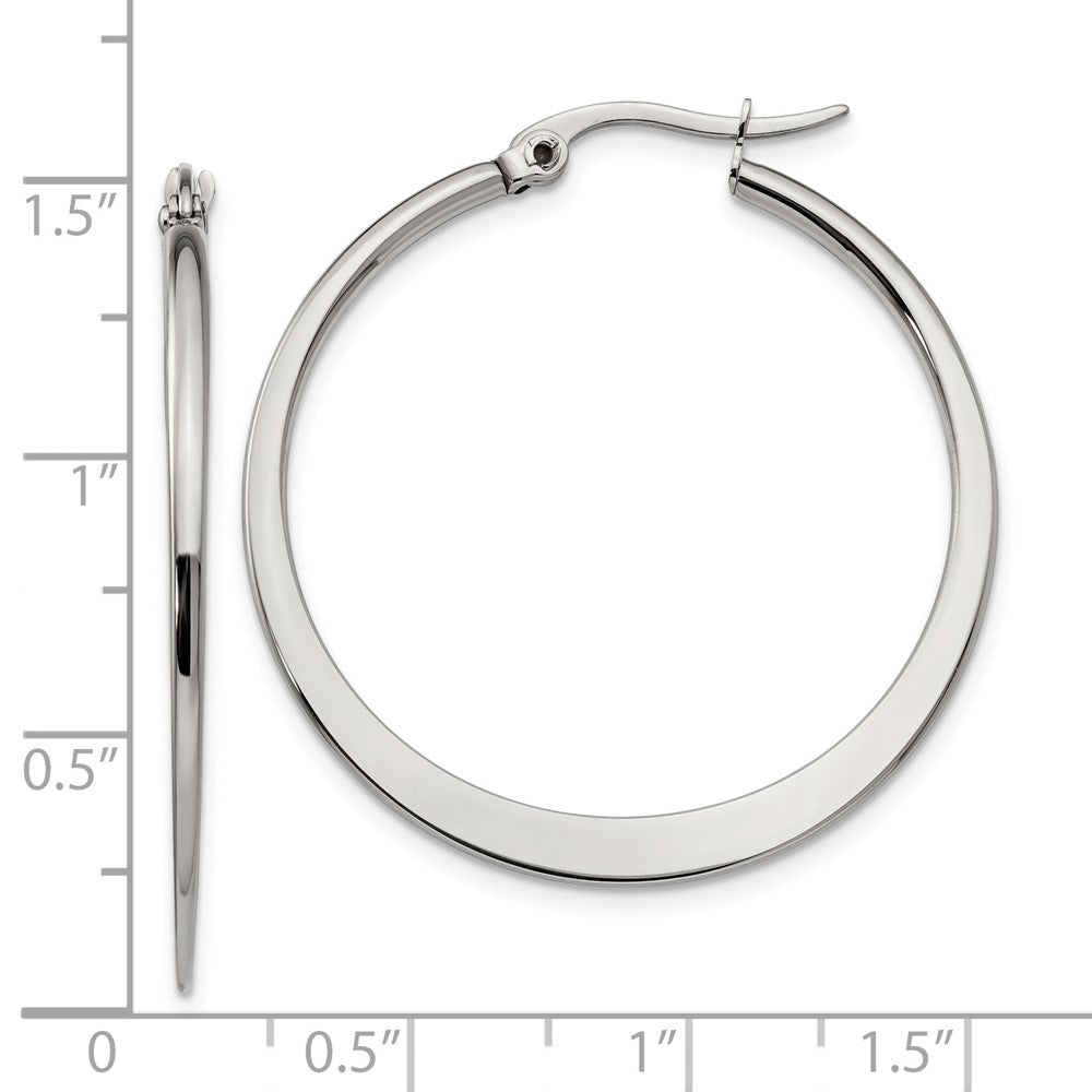 Stainless Steel Chisel Polished 34mm Diameter Hoop Earrings