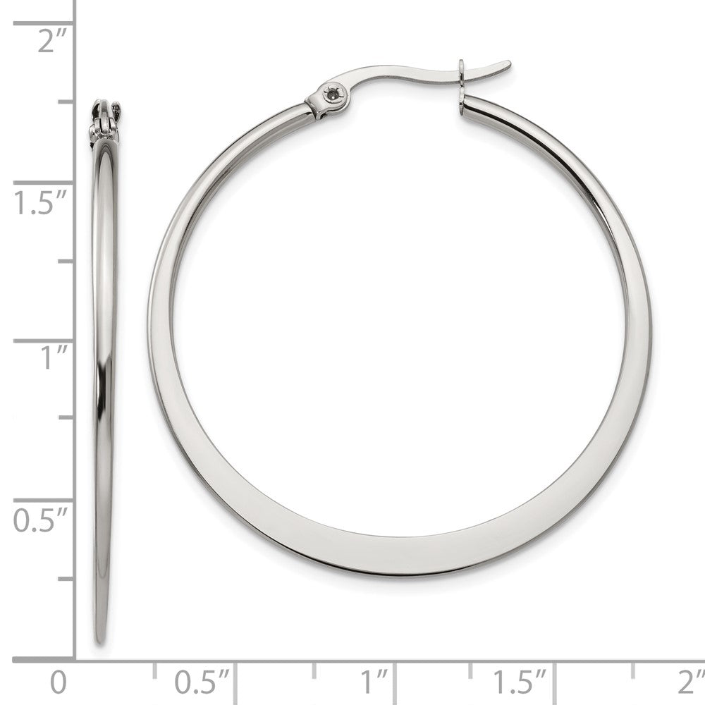 Stainless Steel Chisel Polished 40mm Diameter Hoop Earrings