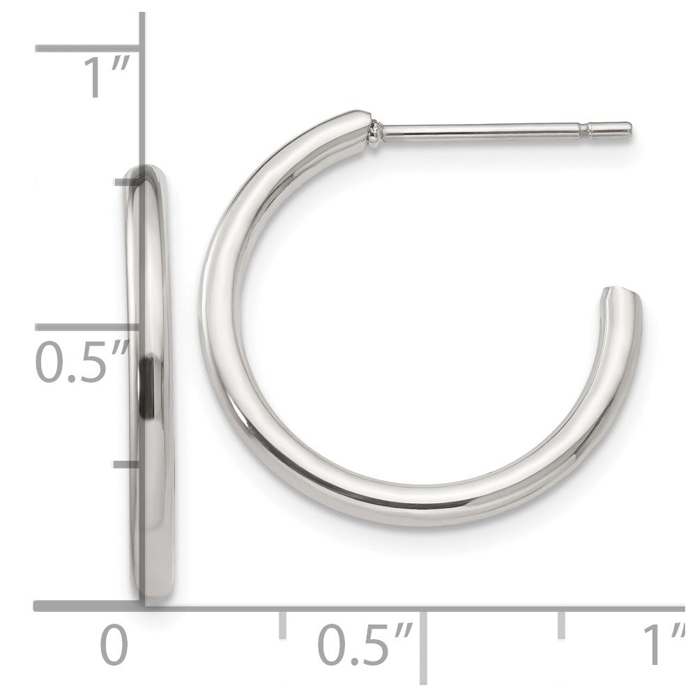 Stainless Steel Chisel Polished 19mm Diameter 2mm J Hoop Post Earrings