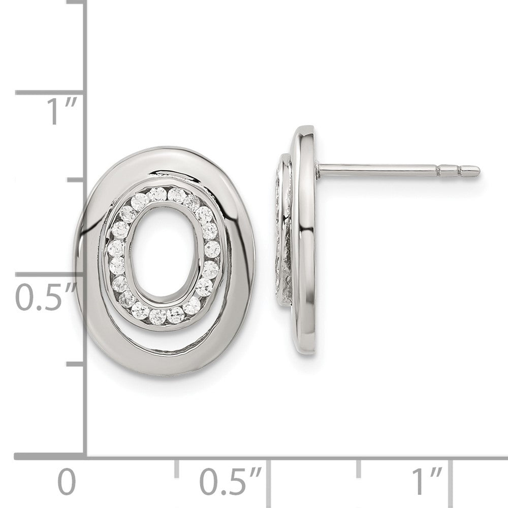 Stainless Steel Cz Double Oval Earrings