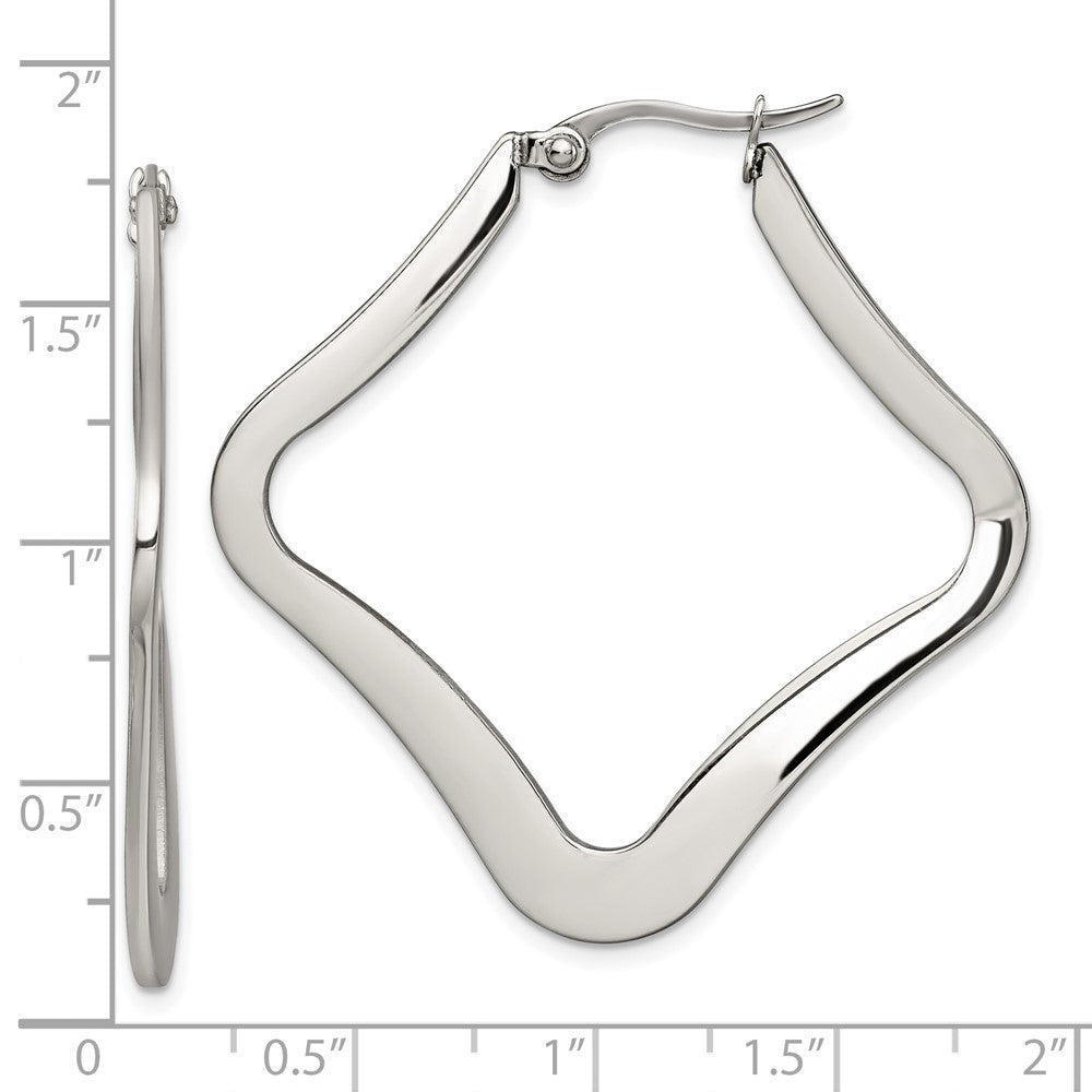 Stainless Steel Chisel Polished Diamond Shaped Hoop Earrings