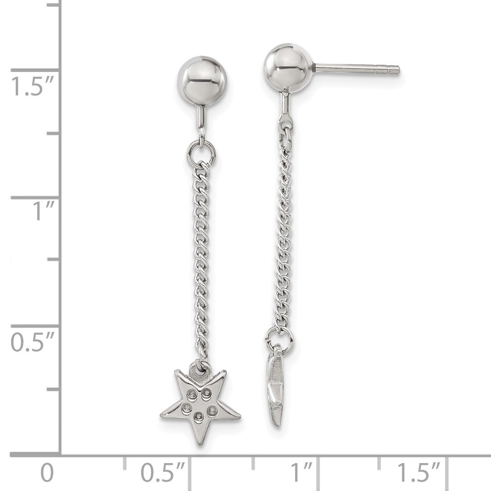 Stainless Steel Polished Star Post Dangle Earrings